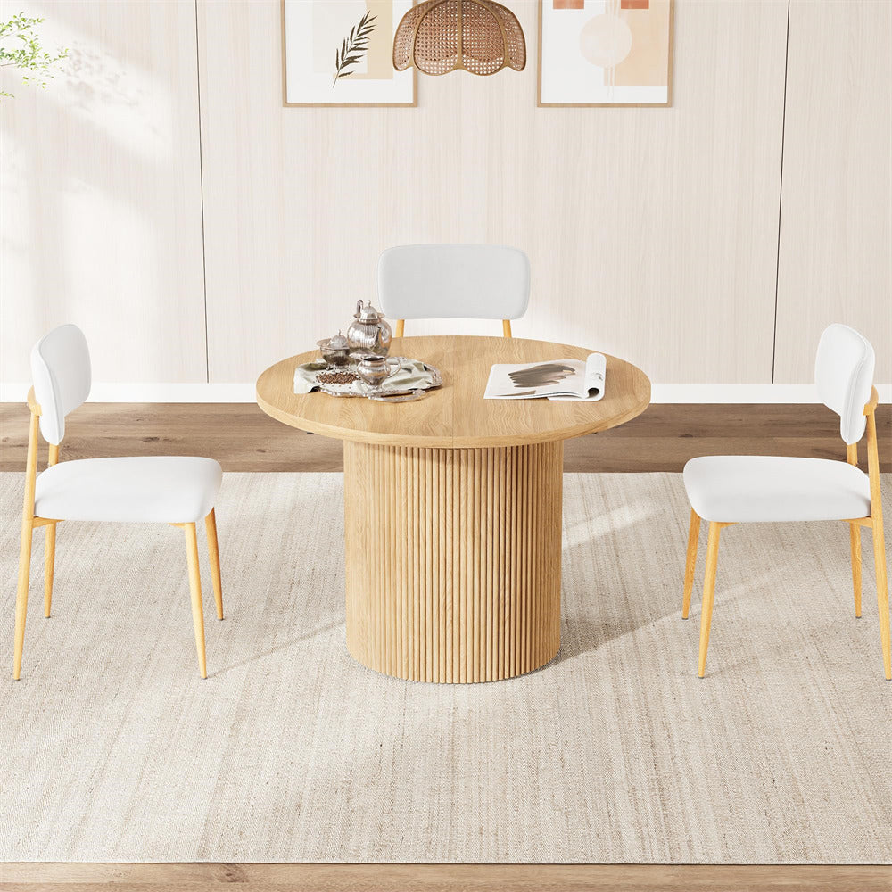 Natural 42"-105" Kitchen Extendable Oval Dining Table for 4-12 with Fluted Pedestal Base & Reinforced Metal Support Leg