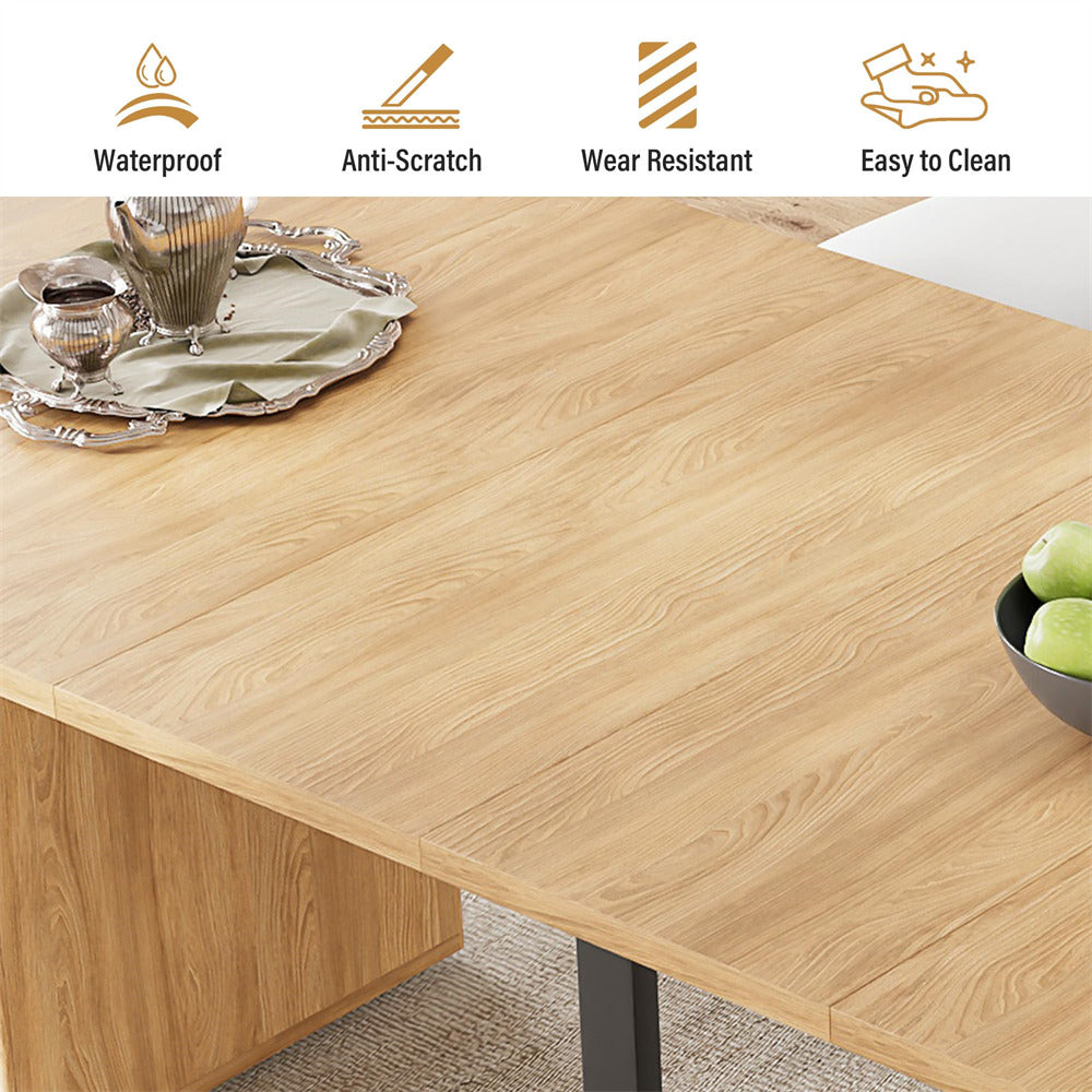 Natural 42"-105" Kitchen Extendable Oval Dining Table for 4-12 with Fluted Pedestal Base & Reinforced Metal Support Leg
