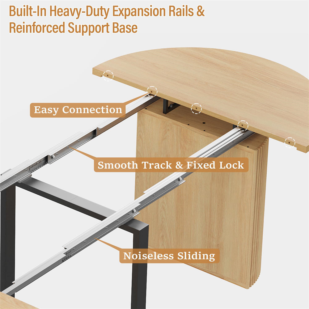 Natural 42"-105" Kitchen Extendable Oval Dining Table for 4-12 with Fluted Pedestal Base & Reinforced Metal Support Leg