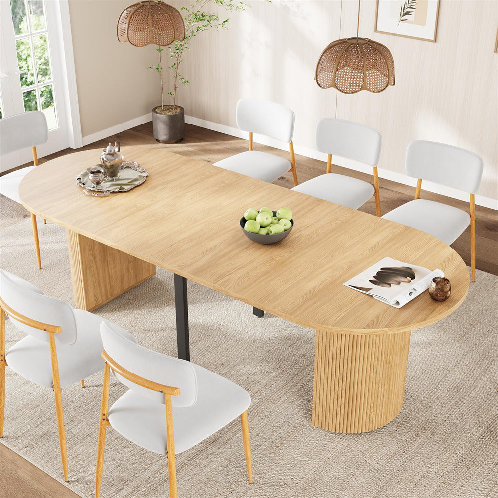 Natural 42"-105" Kitchen Extendable Oval Dining Table for 4-12 with Fluted Pedestal Base & Reinforced Metal Support Leg