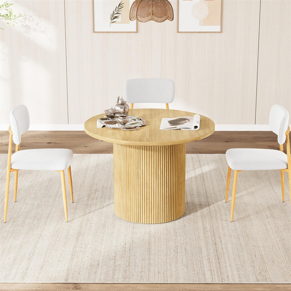 Natural 42"-120" Kitchen Extendable Oval Dining Table for 4-14 with Fluted Pedestal Base & Reinforced Metal Support Leg