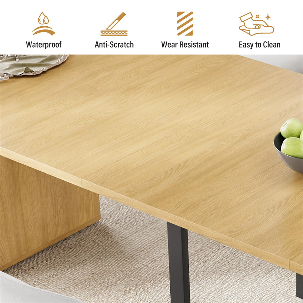 Natural 42"-120" Kitchen Extendable Oval Dining Table for 4-14 with Fluted Pedestal Base & Reinforced Metal Support Leg