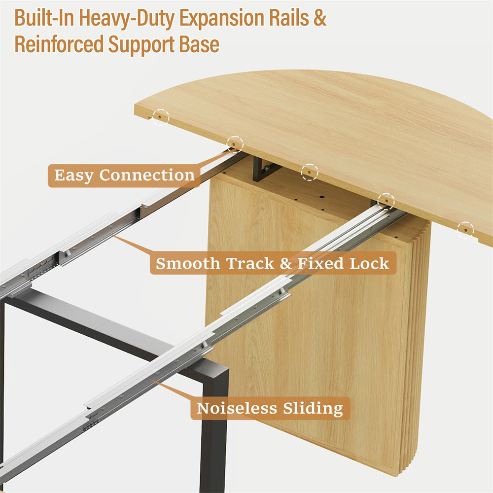 Natural 42"-120" Kitchen Extendable Oval Dining Table for 4-14 with Fluted Pedestal Base & Reinforced Metal Support Leg