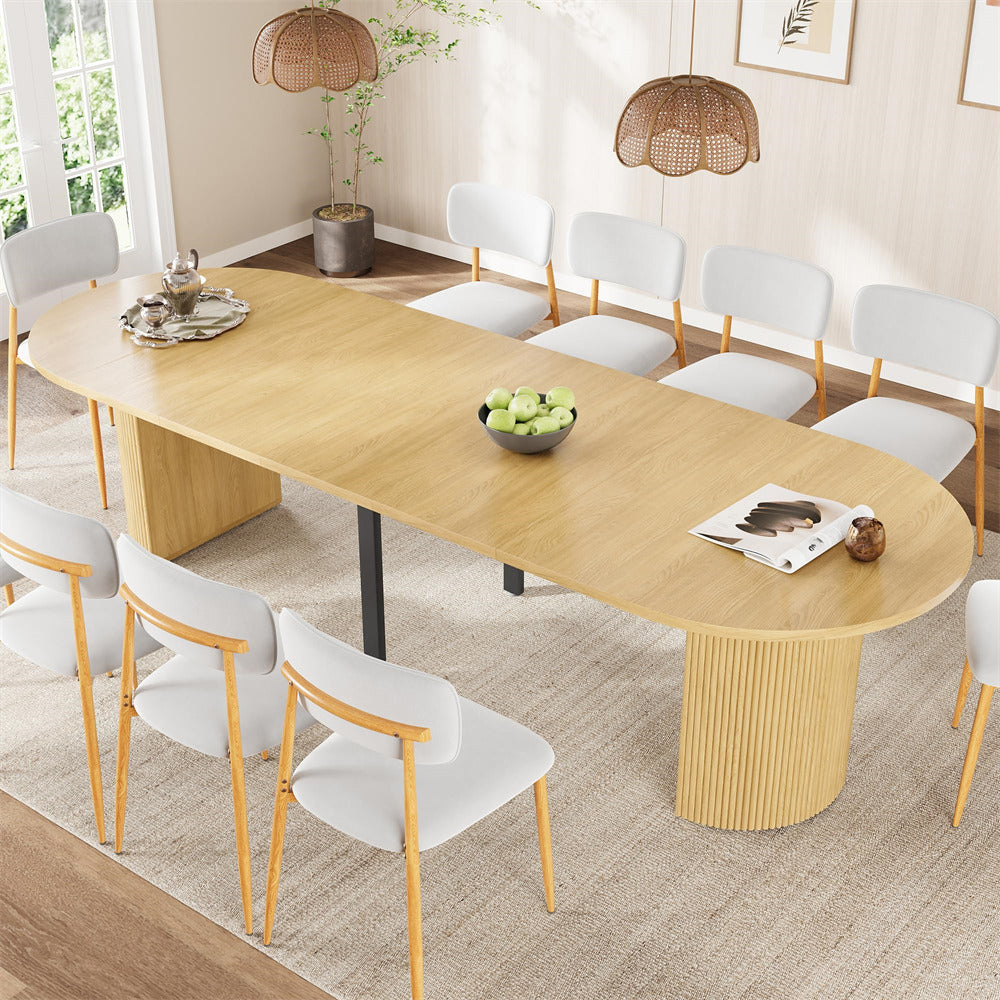 Natural 42"-120" Kitchen Extendable Oval Dining Table for 4-14 with Fluted Pedestal Base & Reinforced Metal Support Leg