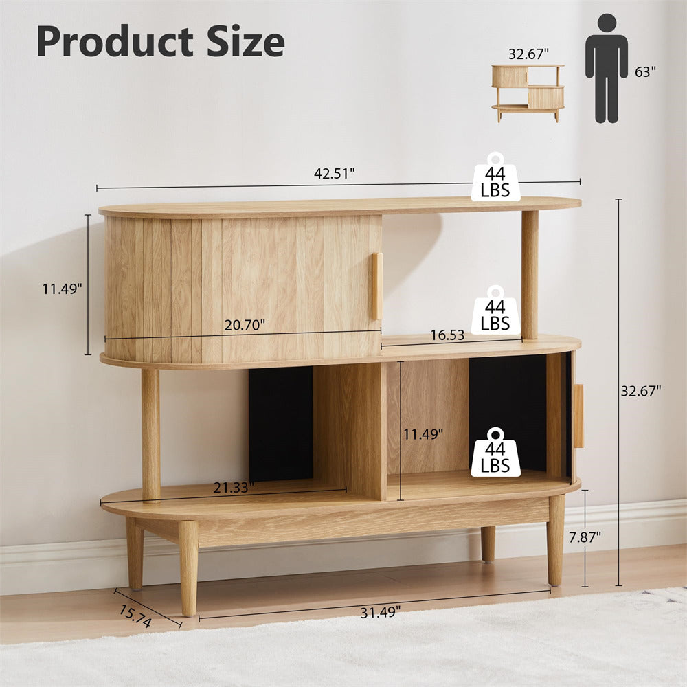 Natural 42.5'' Modern Accent Coffee Bar Wood Kitchen Storage Cabinet with 2 Open Storage