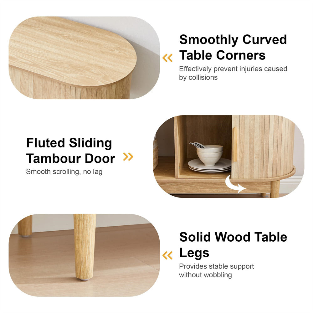 Natural 42.5'' Modern Accent Coffee Bar Wood Kitchen Storage Cabinet with 2 Open Storage