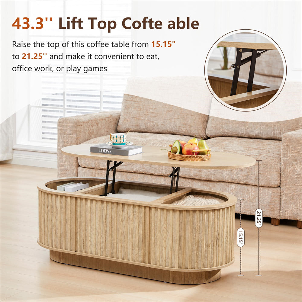 Coffee table with lift-top feature in a living room setting