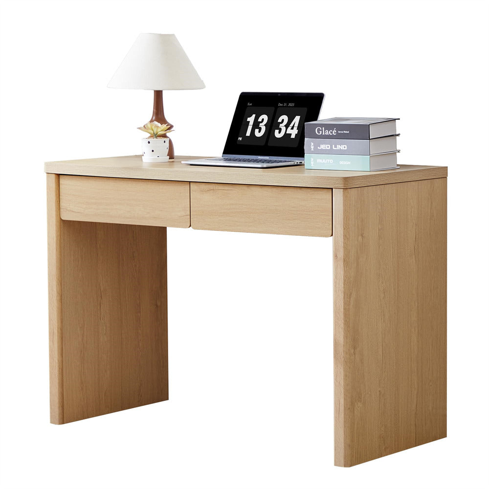 Natural 43" Mid Century Modern Small Computer Desk with 2 Drawers