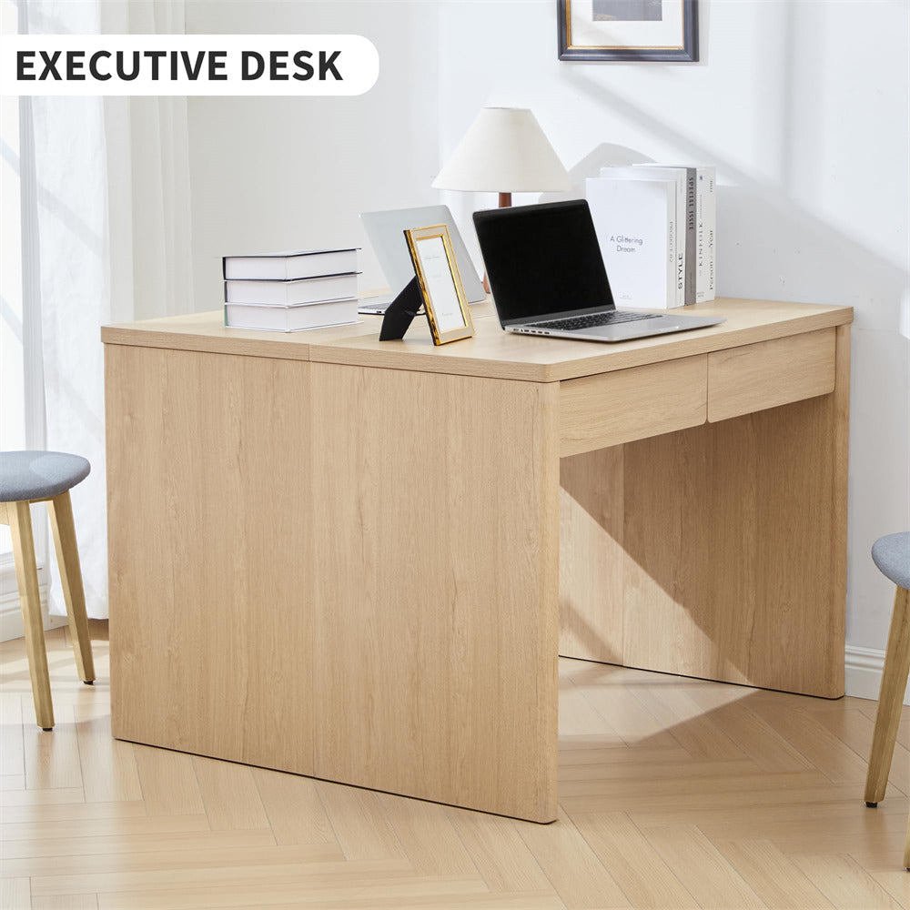 Natural 43" Mid Century Modern Small Computer Desk with 2 Drawers