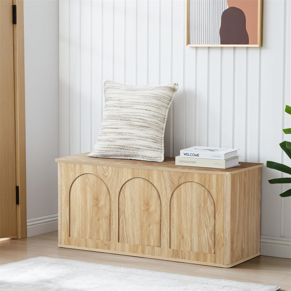 Natural 43'' Farmhouse Wood Shoe Bench Storage Trunk with Flip-Top