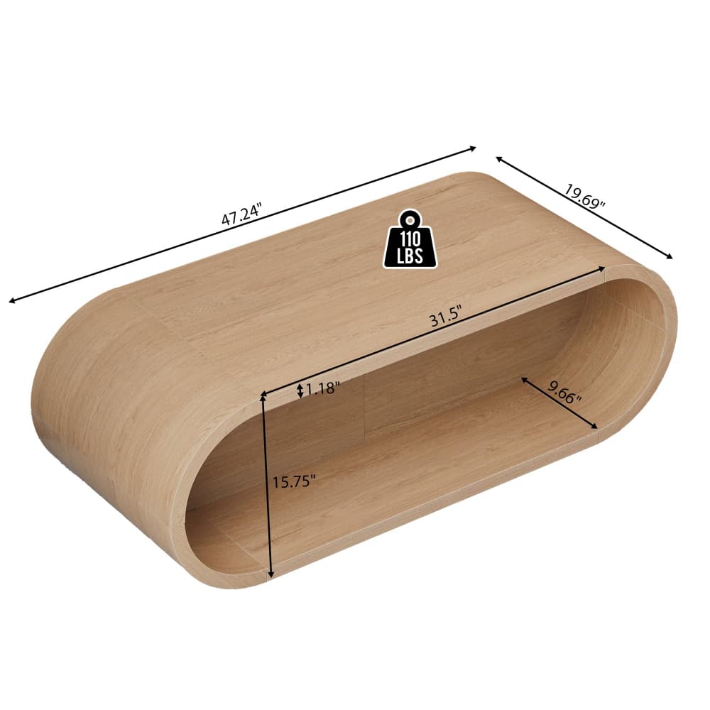 Natural 47'' Oval Coffee Table 2-Tier Center Table with Storage Shelf