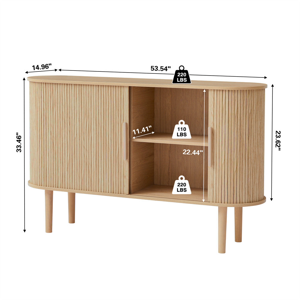 Natural 53''Sideboard Modern Storage Cabinet Console Table with Fluted Slide Doors