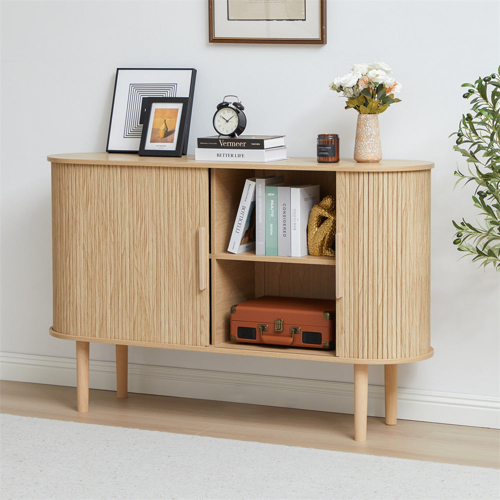Natural 53''Sideboard Modern Storage Cabinet Console Table with Fluted Slide Doors