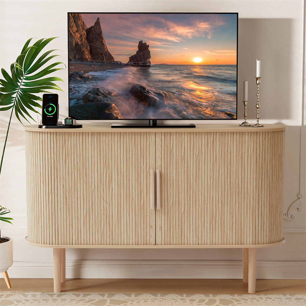 Natural 53''Sideboard Modern Storage Cabinet Console Table with Fluted Slide Doors