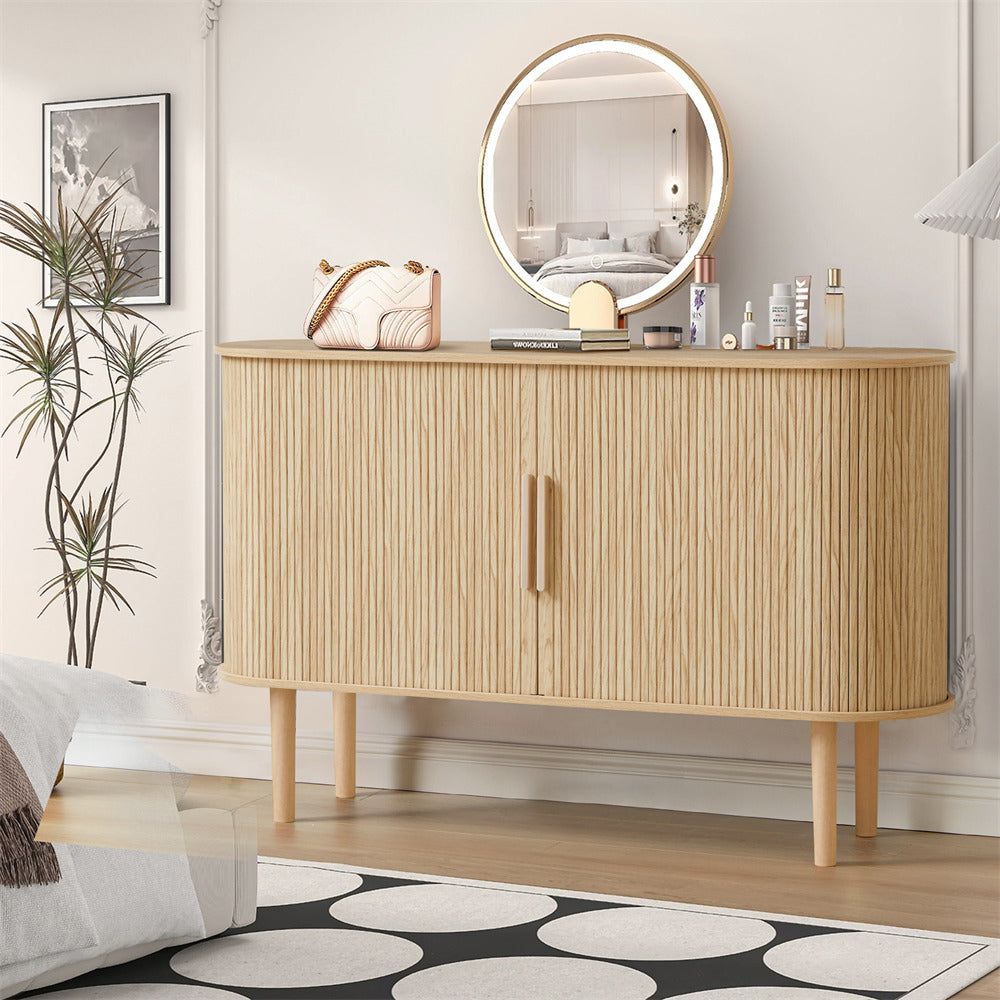 Natural 53''Sideboard Modern Storage Cabinet Console Table with Fluted Slide Doors