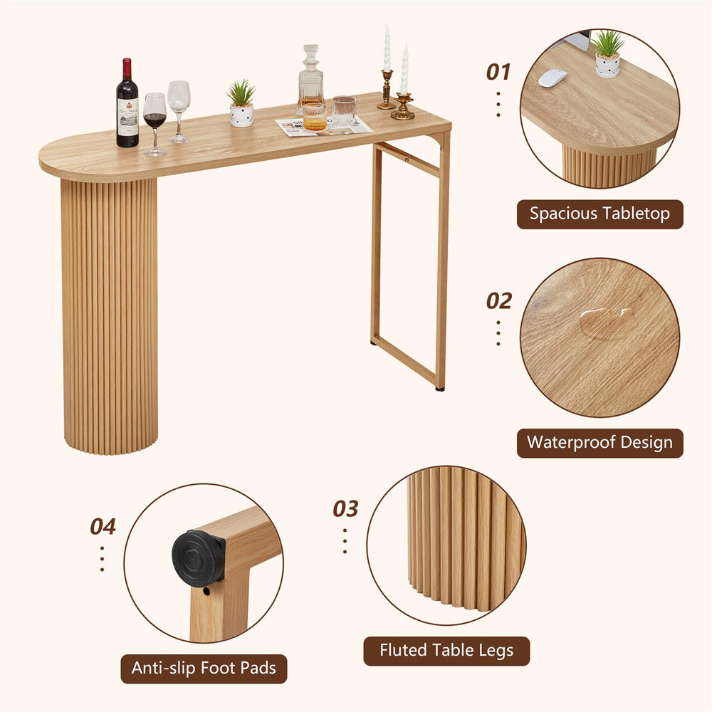 Wooden table with features highlighted on a white background