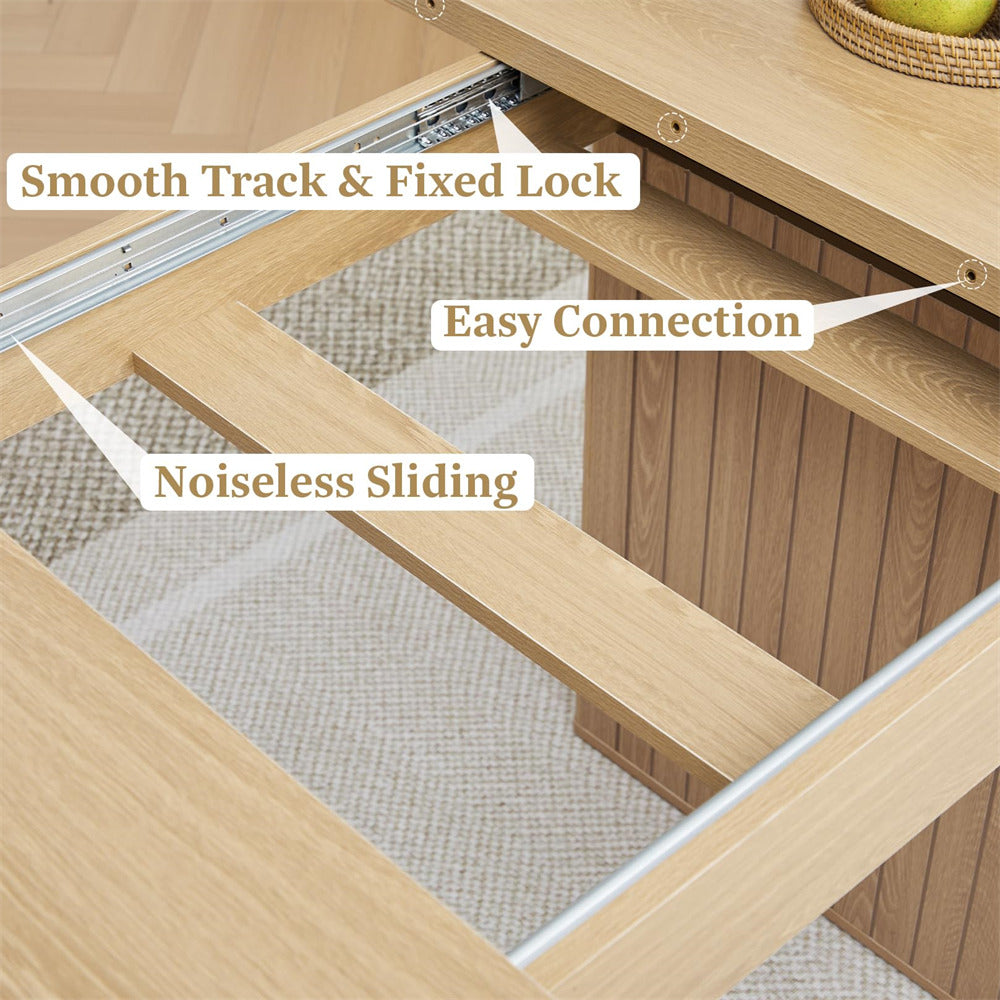 Natural 55 in–71 in Extendable Rectangular Kitchen Dining Table with Carved Line Base for 4–8