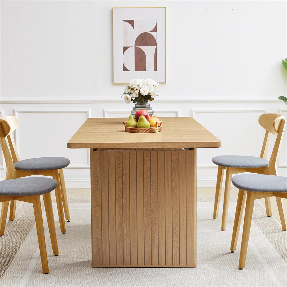 Natural 55 in–71 in Extendable Rectangular Kitchen Dining Table with Carved Line Base for 4–8