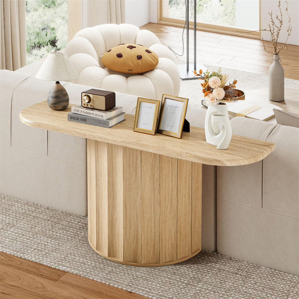Natural 59'' Wooden Modern Fluted Console Table for Entryway