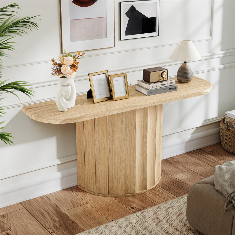 Natural 59'' Wooden Modern Fluted Console Table for Entryway