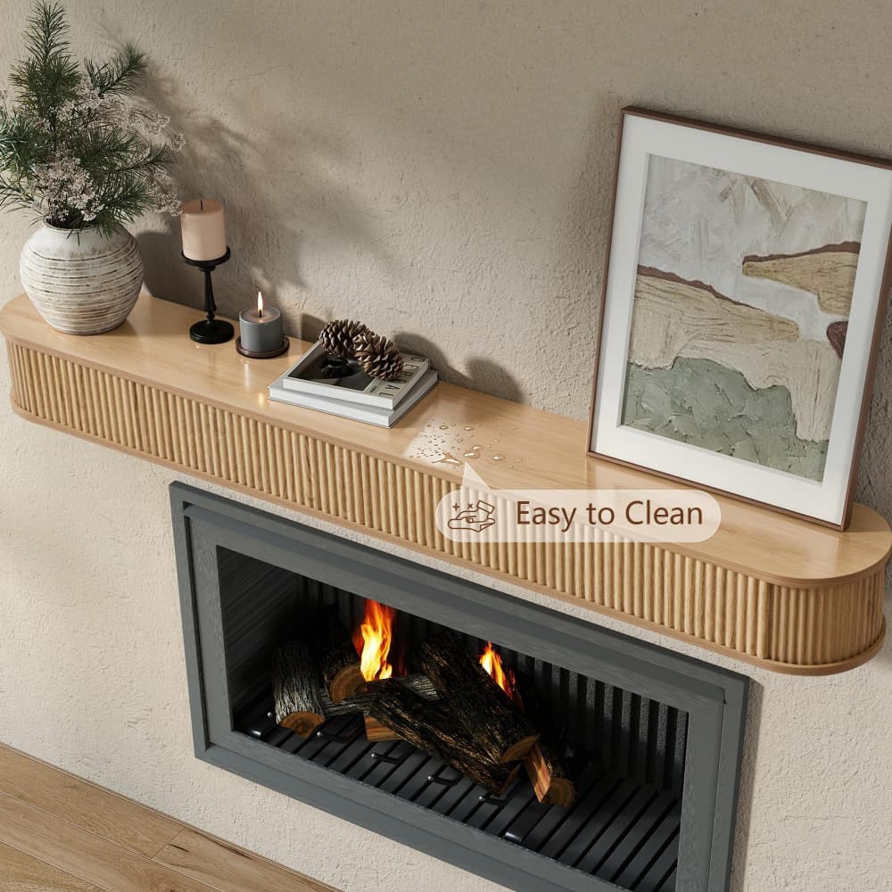 Natural 60" Fluted Wood Wall Mounted Fireplace Mantel Shelf Floating Shelves