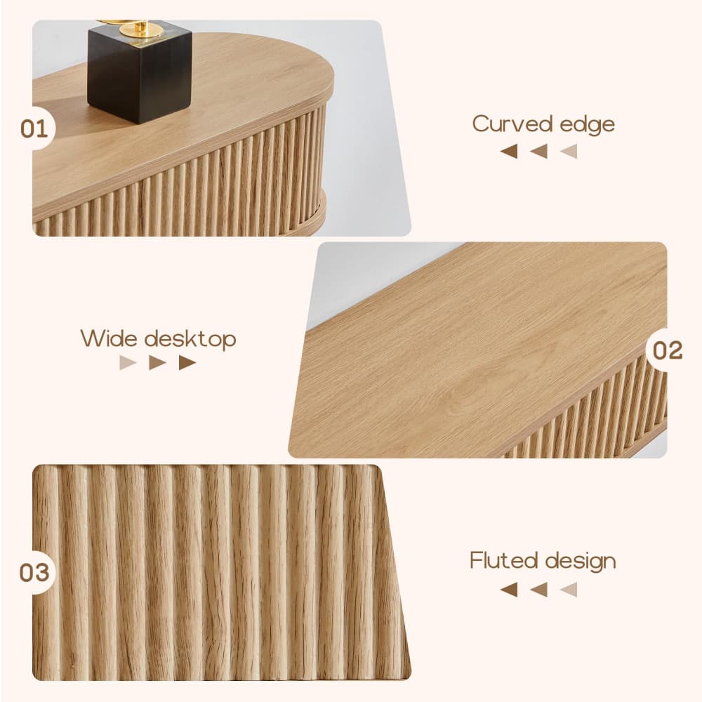 Natural 60" Fluted Wood Wall Mounted Fireplace Mantel Shelf Floating Shelves