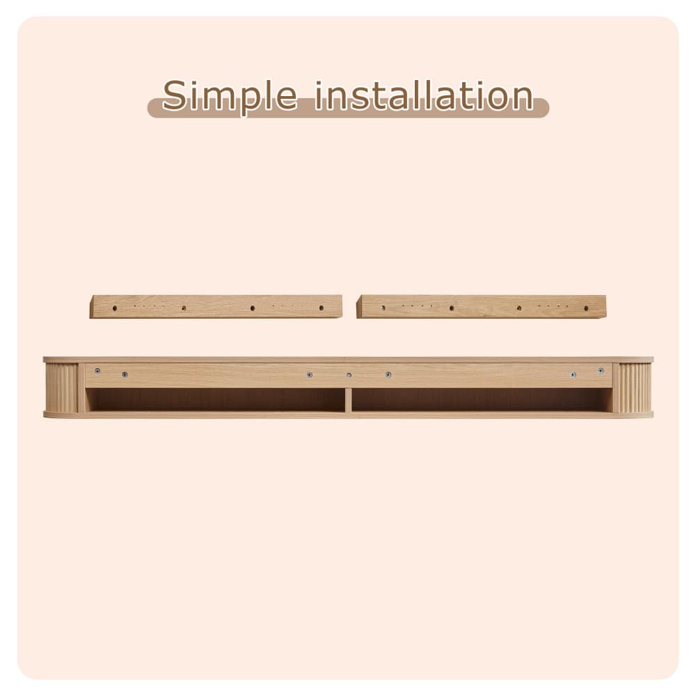 Natural 60" Fluted Wood Wall Mounted Fireplace Mantel Shelf Floating Shelves
