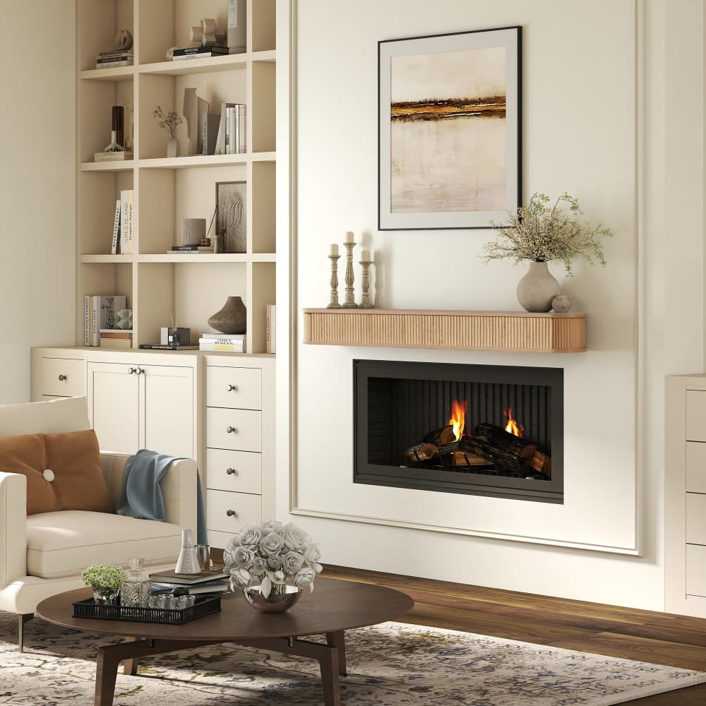 Natural 60" Fluted Wood Wall Mounted Fireplace Mantel Shelf Floating Shelves