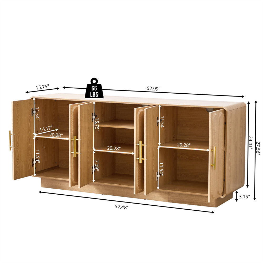 Wooden cabinet with dimensions and weight label on a white background