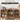 Wooden kitchen cabinet with open doors displaying various kitchen items and storage compartments.