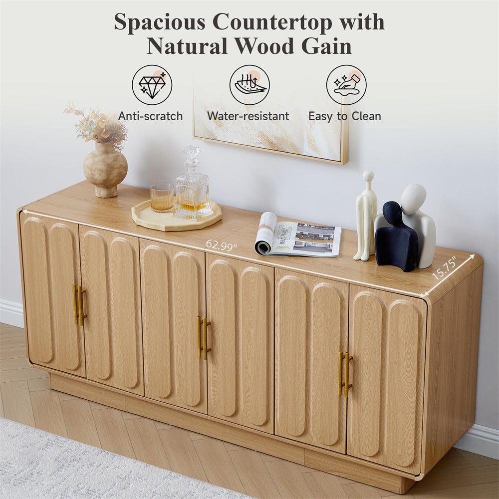 Wooden cabinet with decorative items on a light background