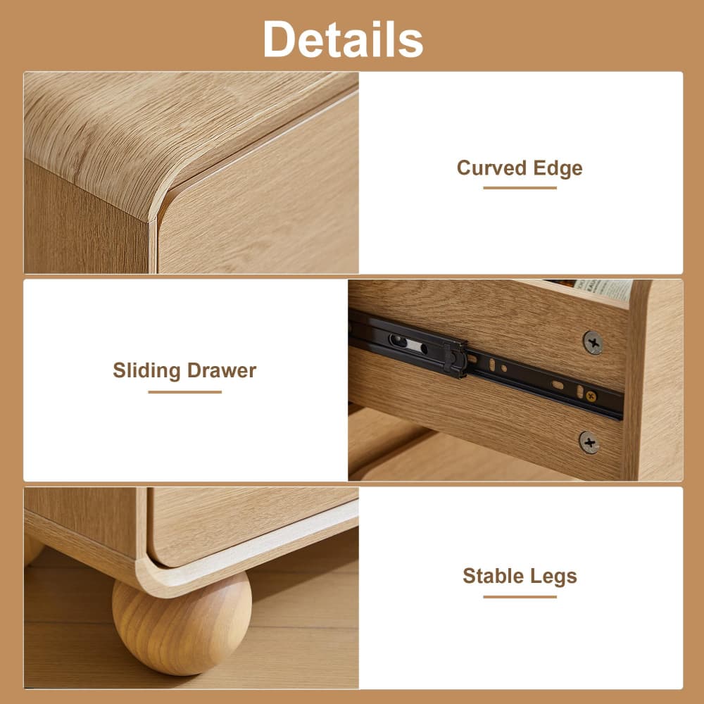 Natural 63" Wide Modern Wooden 9 Drawer Dresser with Curved Profile Design