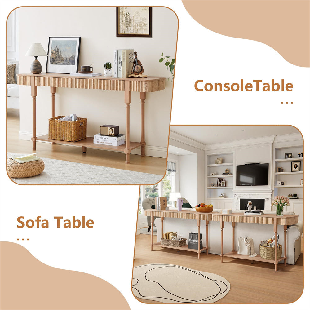 63" Console table and sofa table with decorative items in a living room setting
