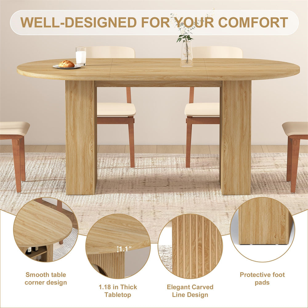 Dining table with chairs and close-up details on a neutral background
