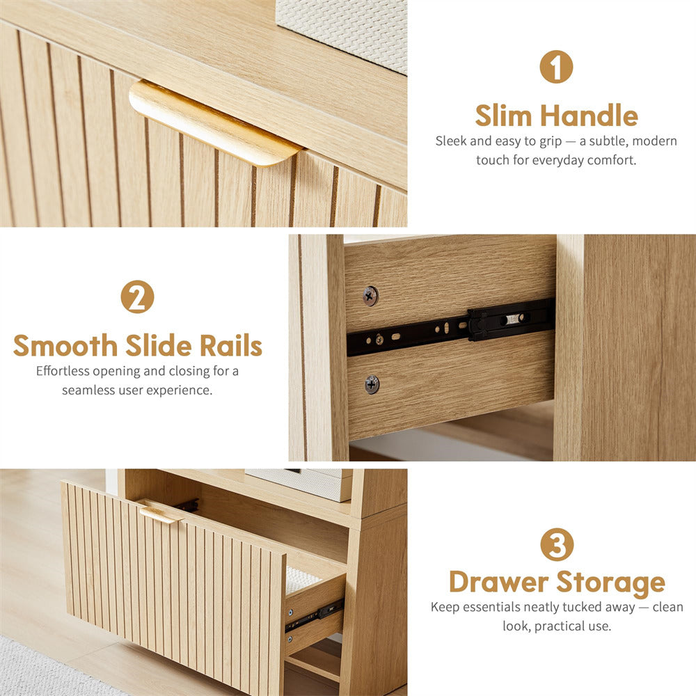 Wooden furniture with slim handle, smooth slide rails, and drawer storage.