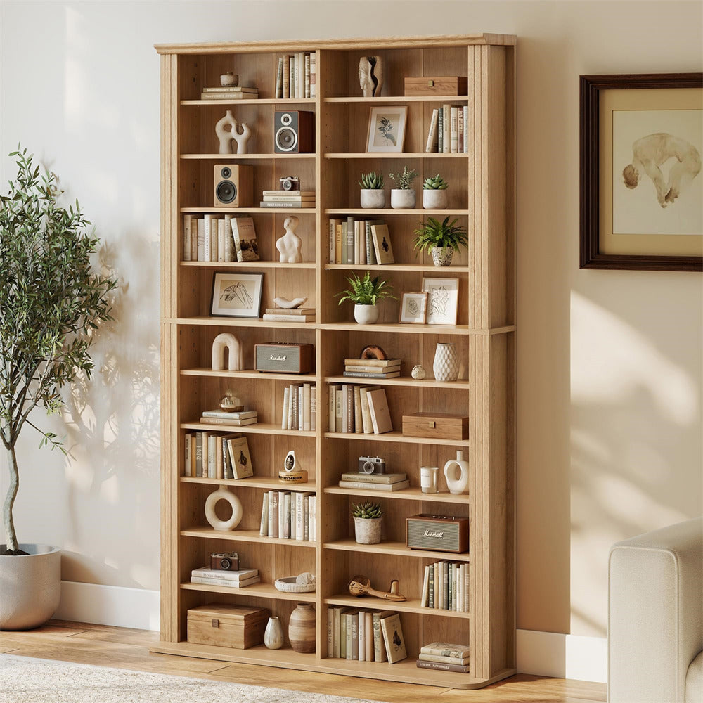 Natural 71" Media Storage Tower 22-Compartment Multimedia Cabinet with Adjustable Shelves and Anti-Tip Kit