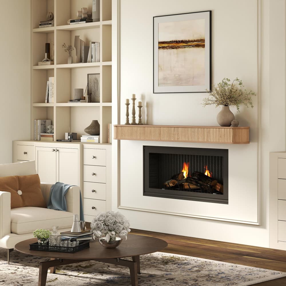 Natural 72" Fluted Wood Wall Mounted Fireplace Mantel Shelf Floating Shelves