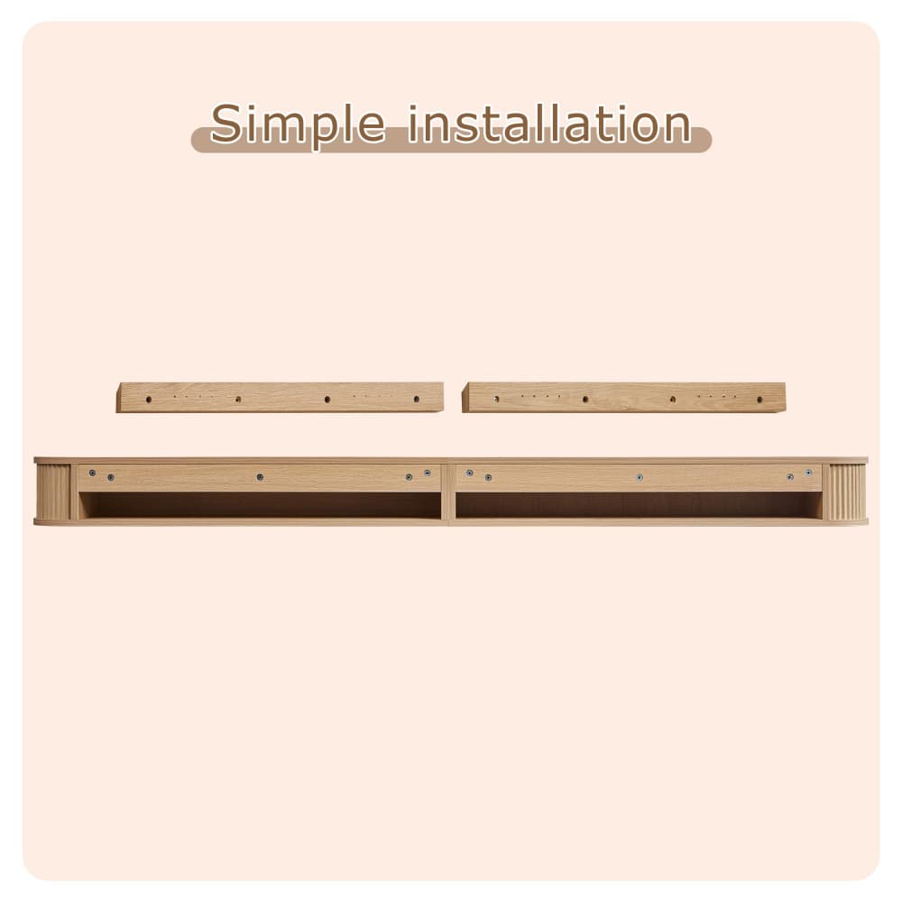 Natural 72" Fluted Wood Wall Mounted Fireplace Mantel Shelf Floating Shelves