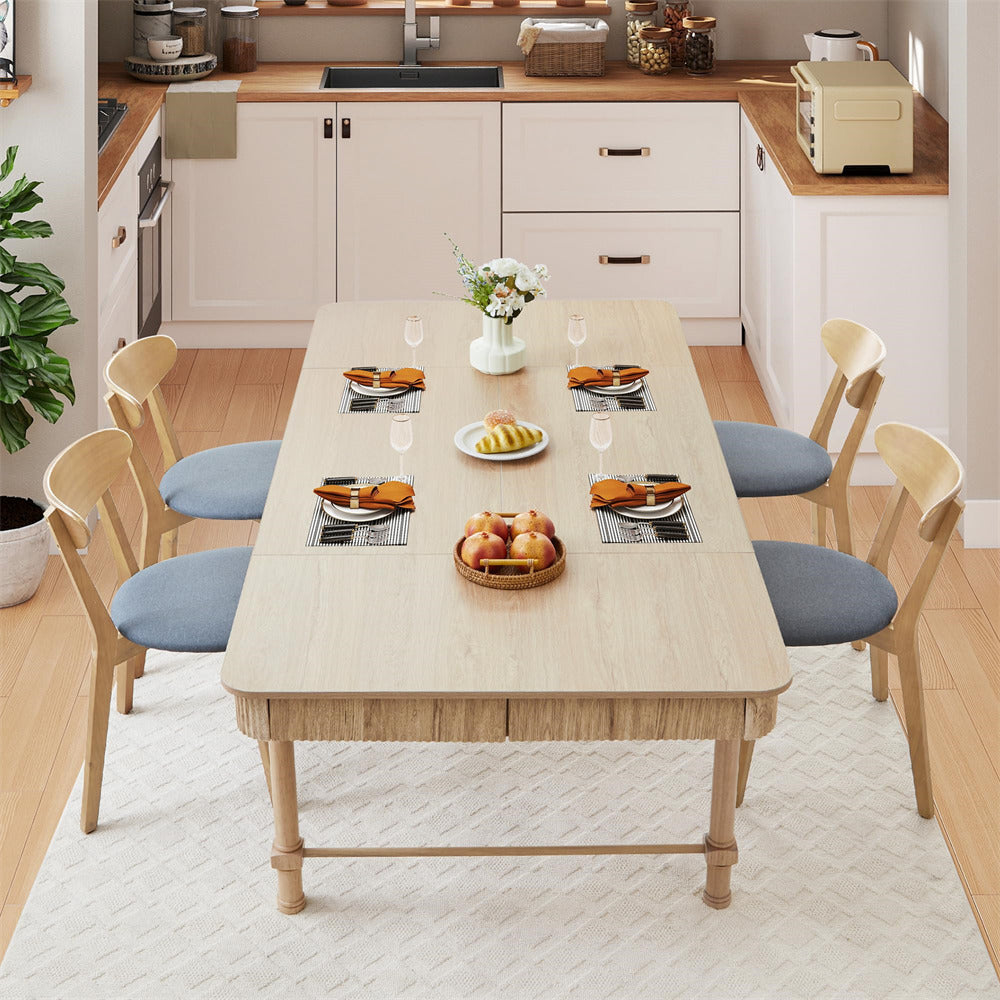 Natural 78 Inch Fluted Rectangular Kitchen Dining Table with Drawers for 6 8 10