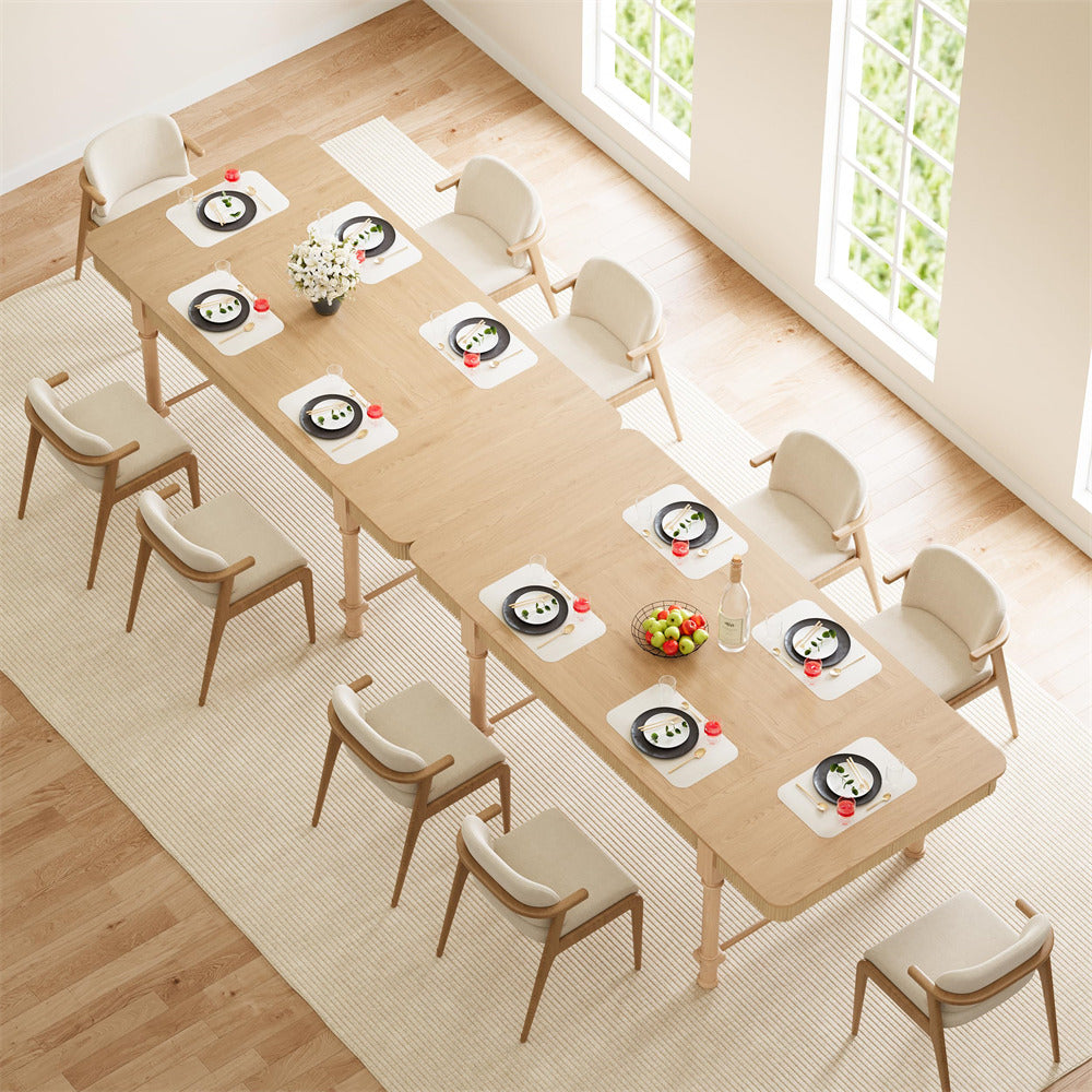 Natural 78 Inch Fluted Rectangular Kitchen Dining Table with Drawers for 6 8 10