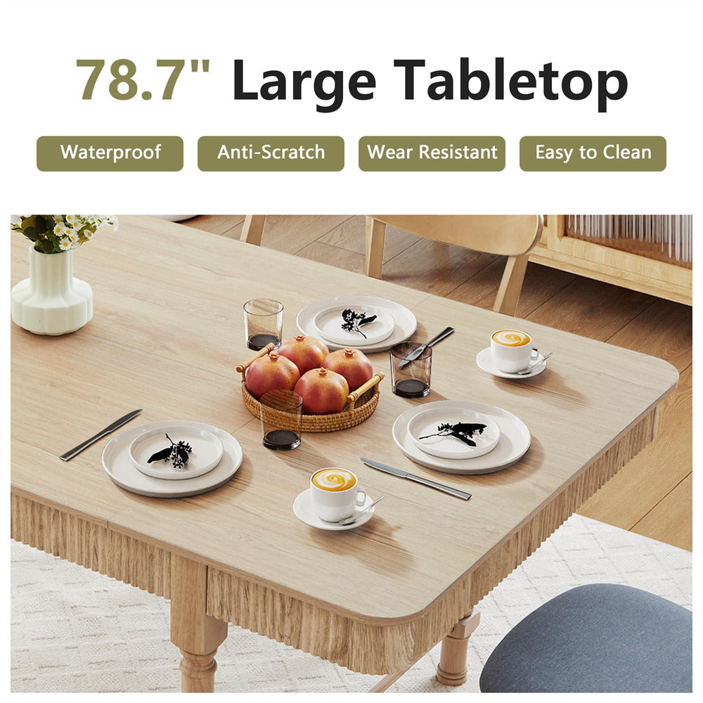 Natural 78 Inch Fluted Rectangular Kitchen Dining Table with Drawers for 6 8 10