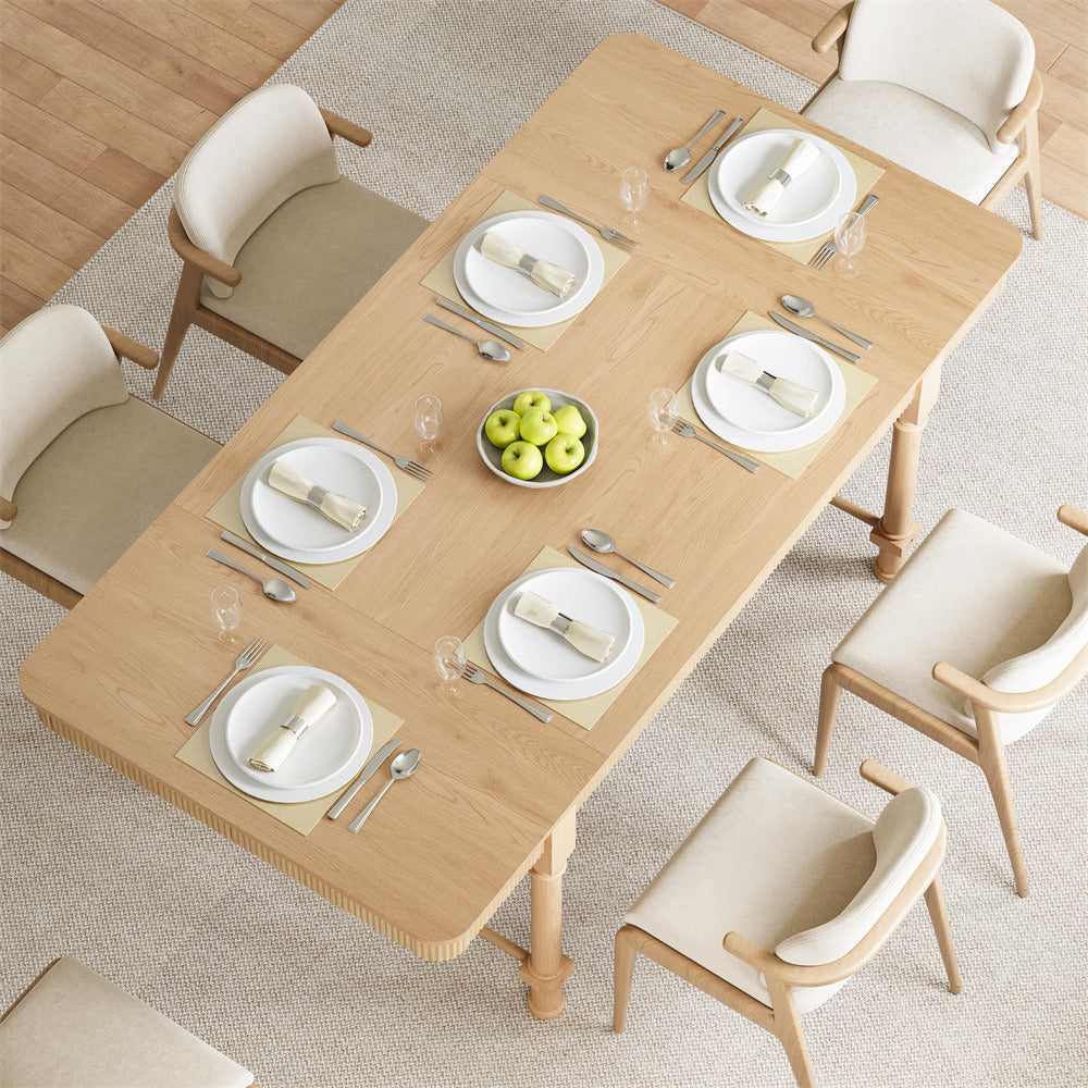 Natural 78 Inch Fluted Rectangular Kitchen Dining Table with Drawers for 6 8 10