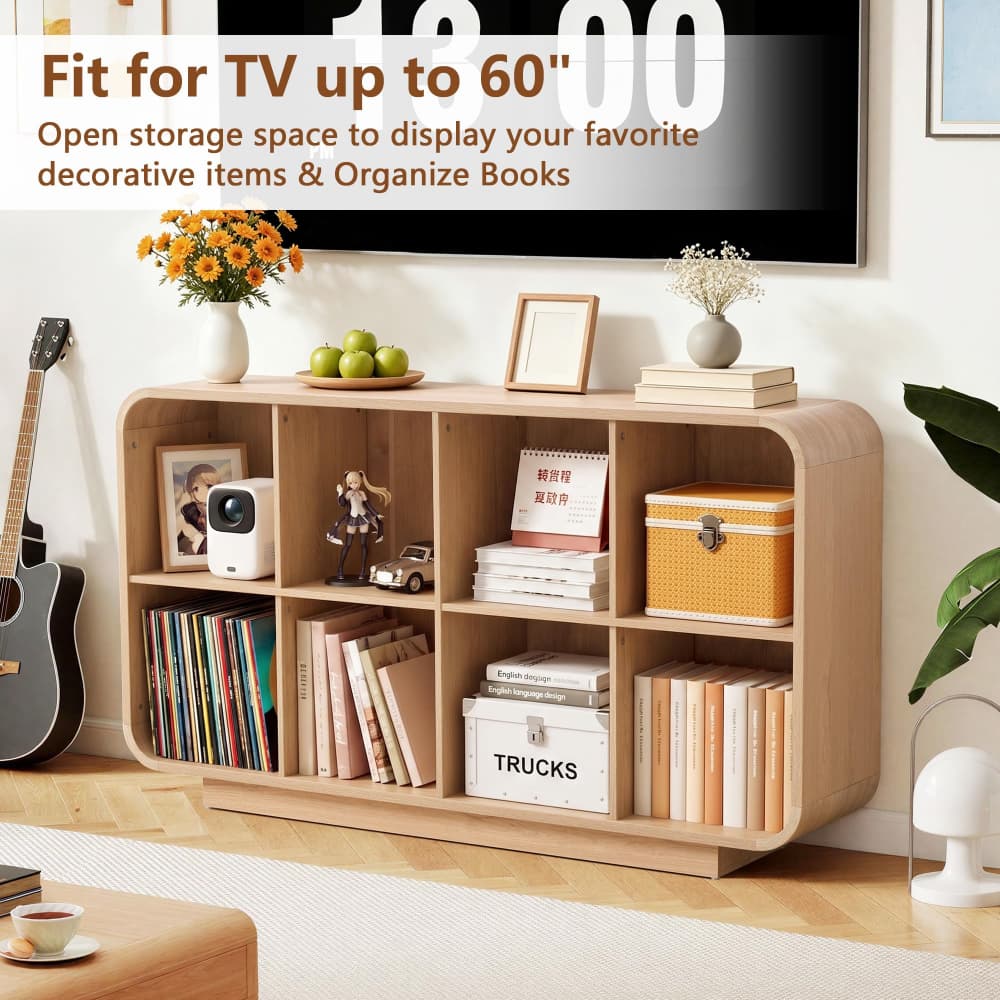 Natural 8 Cube 2-Tier Wooden Bookcase Floor Standing Storage Shelf with Rounded Corners and Anti-Tip Kit