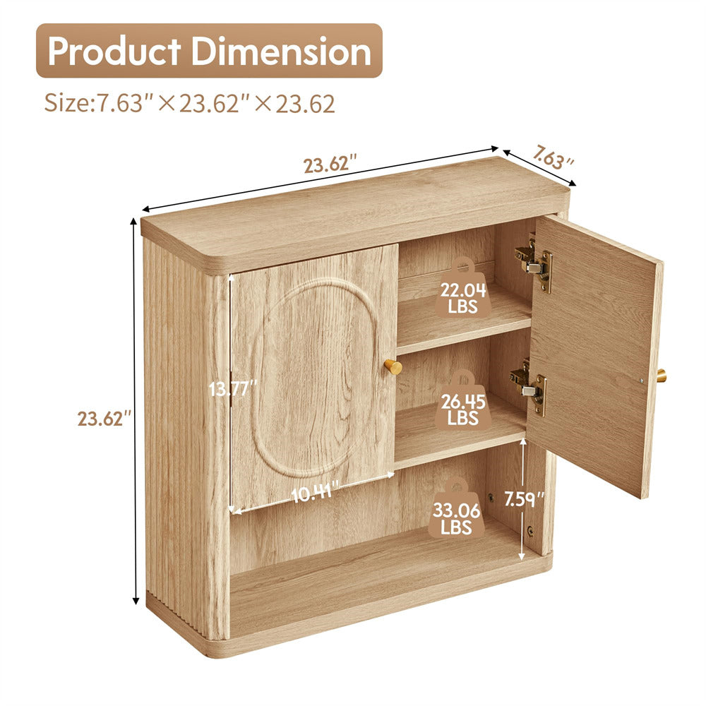 Wooden cabinet with dimensions labeled on a white background