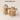 Two round wooden side tables with fluted cylindrical bases shown on a beige background with overlaid dimension lines and weights to indicate size and load-bearing capacity. Text at the top reads 'Product Dimension'.