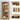 Wooden bookshelf with decorative items and close-up details on molding, handle, and magnetic catch.