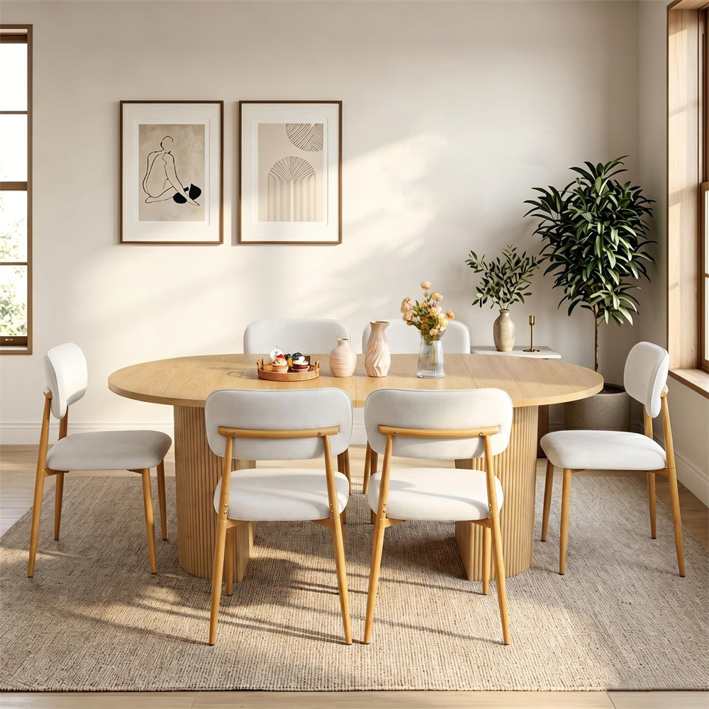 Natural Mid-Century Modern Upholstered Velvet Dining Room Chairs Set of 4 with Ergonomic Curved Backrest