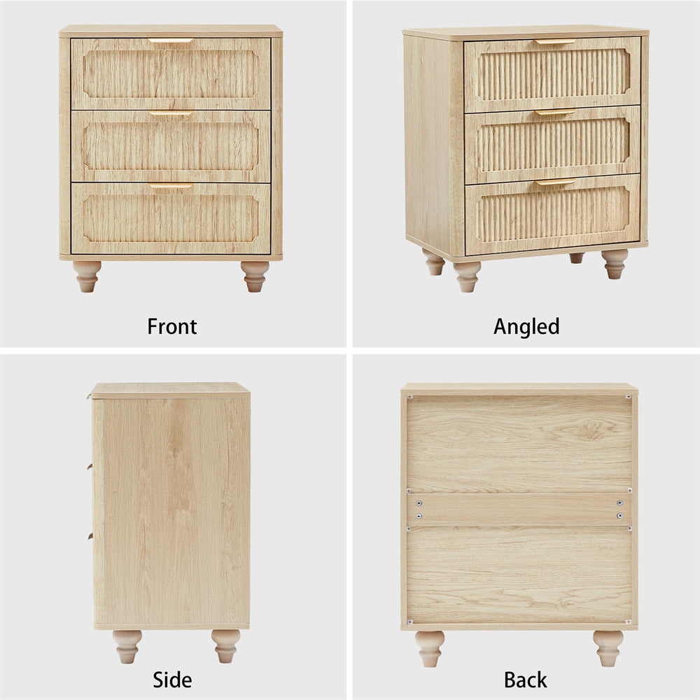 Wooden dresser shown from front, angled, side, and back views on a white background.