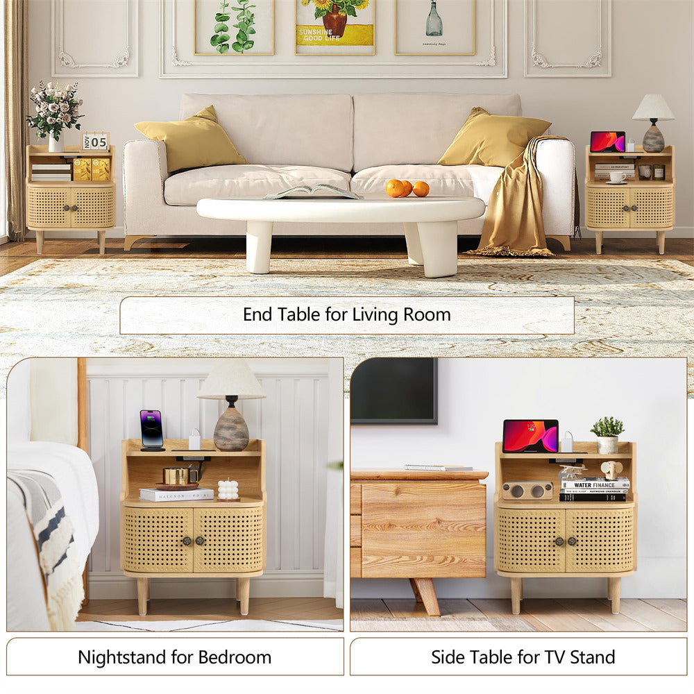 Living room with end table, nightstand, and side table options.