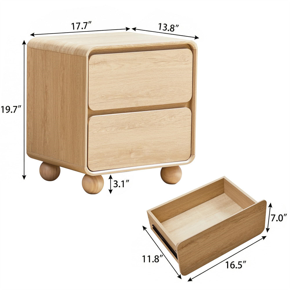 Wooden nightstand with dimensions labeled on a white background